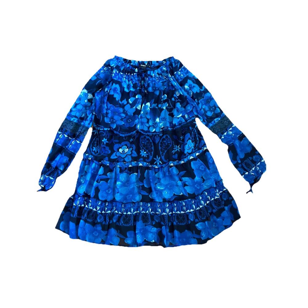 Desigual Blue Floral Off-Shoulder Mini Dress